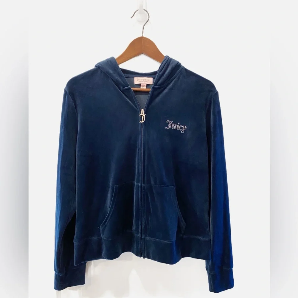 Juicy Couture Y2K Regal Blue Velour Tracksuit Hoodie (L) & Pants (M) - Picture 3 of 16